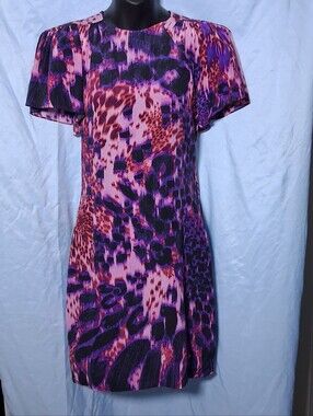 RARE! Vintage MULBERRY England 100% Silk Textured Leopard Abstract Dress US 6
